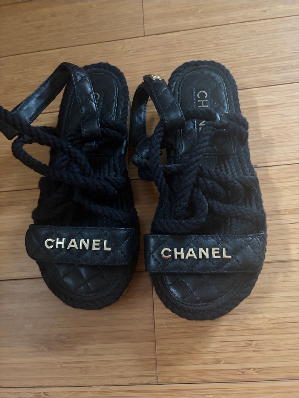 CC Black Quilted Rope Logo Slide Sandals
